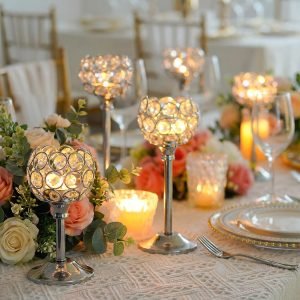 Set of 3 Silver Crystal Metal Tealight Candlestick