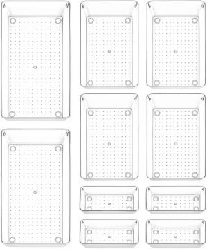 10-Pack Clear Drawer Organizer Trays