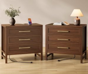 Tall Nightstands with Charging Station – Set of 2