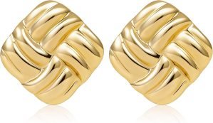 Chunky Gold Square Stud Earrings