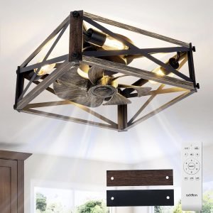 Farmhouse Caged Low Profile Ceiling Fans with Lights