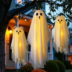 Lighted Dog Ghost Hanging Décor 3 Pack