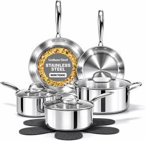 Gotham Steel 10-Piece Tri-Ply Stainless Steel Cookware Set
