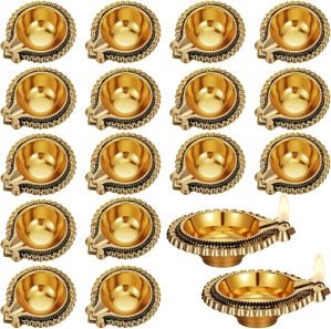 20-Piece Handmade Gold Diya Set for Diwali