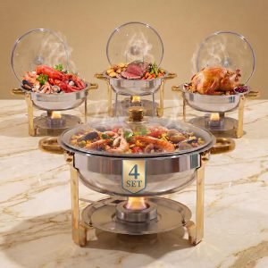 4-Piece Chafing Dish Set for Buffets with Glass Lids