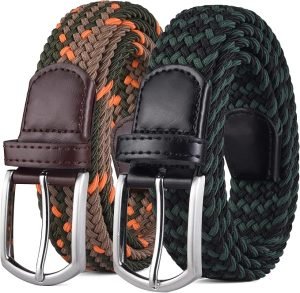 2pcs Men’s Stretch Woven 1.3″ Wide Elastic Braided Belts