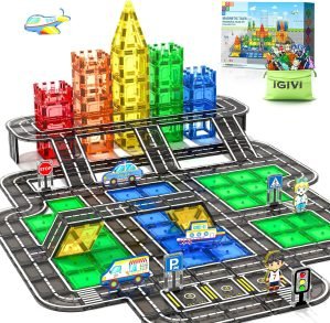 104 PCS Magnetic Tiles Road Set
