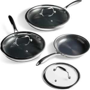 HexClad 6-Piece Hybrid Nonstick Frying Pans Set with Lids