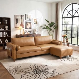  L-Shaped Faux Leather Sectional Couch