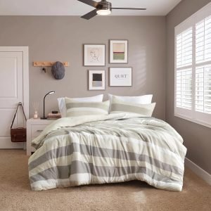 Queen Size Striped 3 Pieces Comforter Set