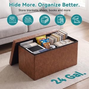 30 Inch Folding Storage Ottoman Bench