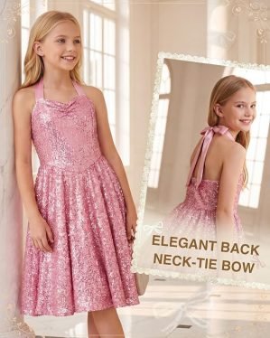 DAXIANG Girls’ Sequin Halter Party Dress