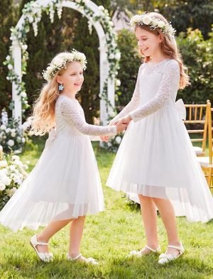 Flower Girl Lace Dress Long Sleeve
