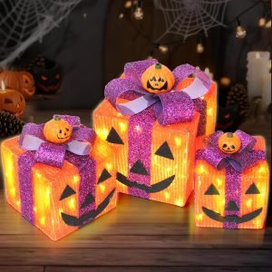 Set of 3 Halloween Lighted Gift Boxes