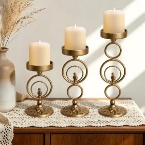 Brass Candle Holders for Pillar Candles Set of 3