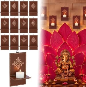 12-Pcs Diwali Wooden Candle Holders for Wall Decor