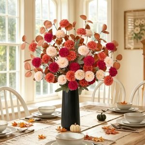 12 Pcs Realistic Artificial Pompon Mums with Vase