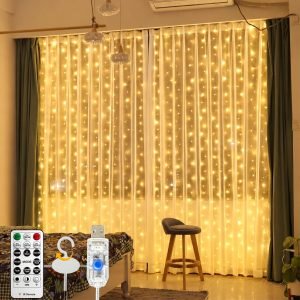 300 LED Curtain Fairy Lights with Remote