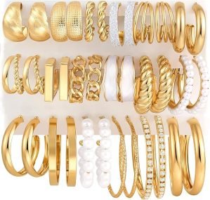 Gold Hoop Earrings Set for Women